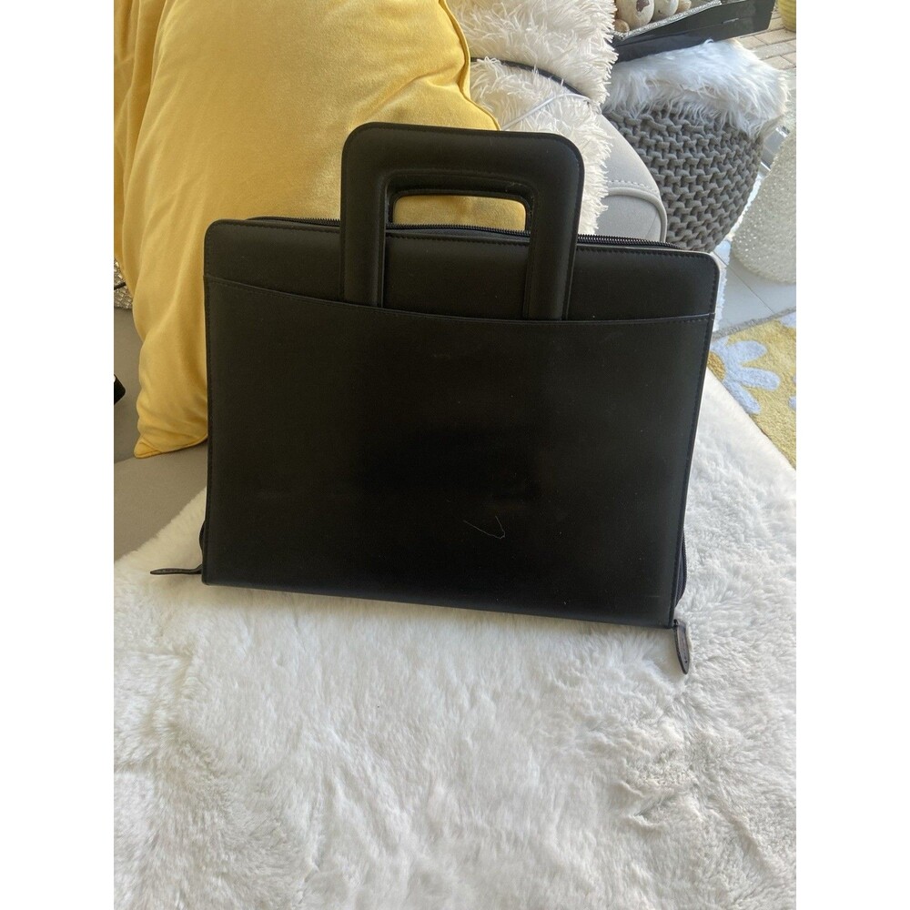 VTG Day Runner 3-Ring Binder Organizer Briefcase Leather Hidden Handle Zip Black